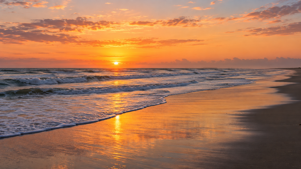 Sunrise and rolling Pacific waves on Kujukuri Beach in Chiba, Japan