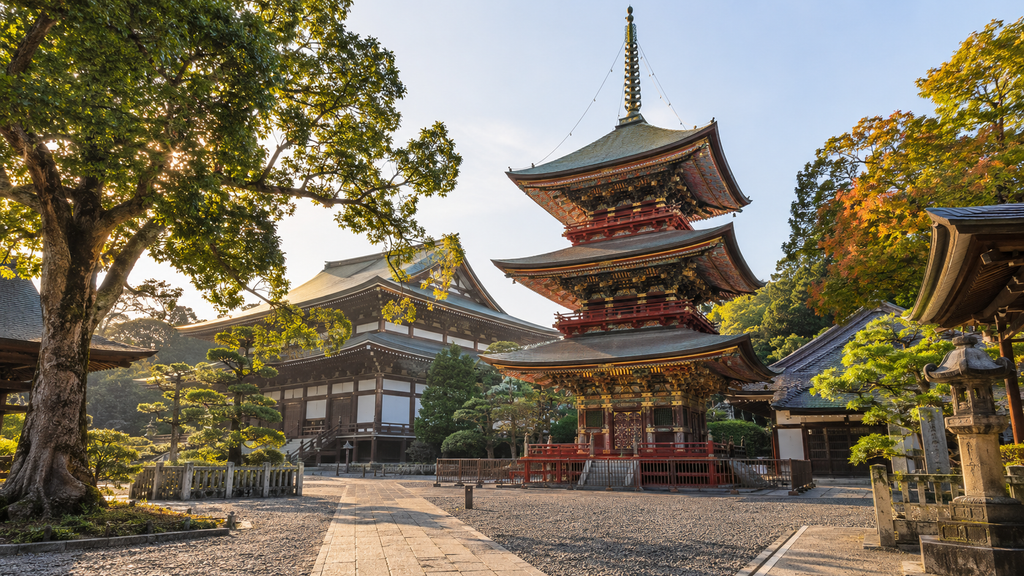 Naritasan Shinshoji Temple pagoda and traditional grounds in Chiba, Japan