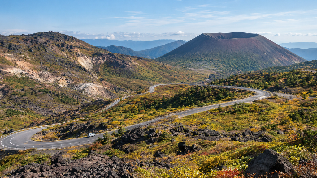 Bandai-Azuma Skyline winding through the volcanic mountains of Fukushima